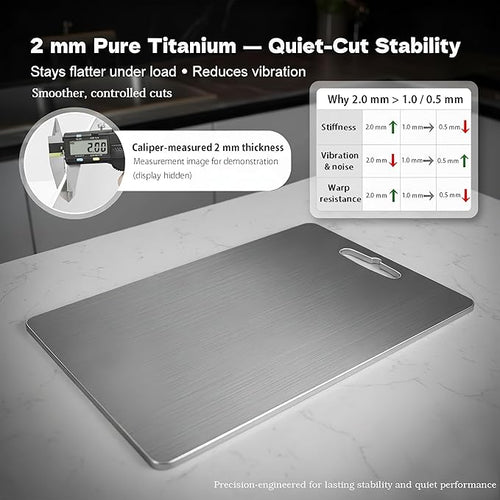 100% Pure Titanium Cutting Board 14x10 In, 2 mm Thick, Titanium Cutting Boards For Kitchen Dishwasher Safe, Stays Flat & Odor-resistant, Non-porous, Reversible - Multi-use: Pastry, Prep & Serve, Bbq.