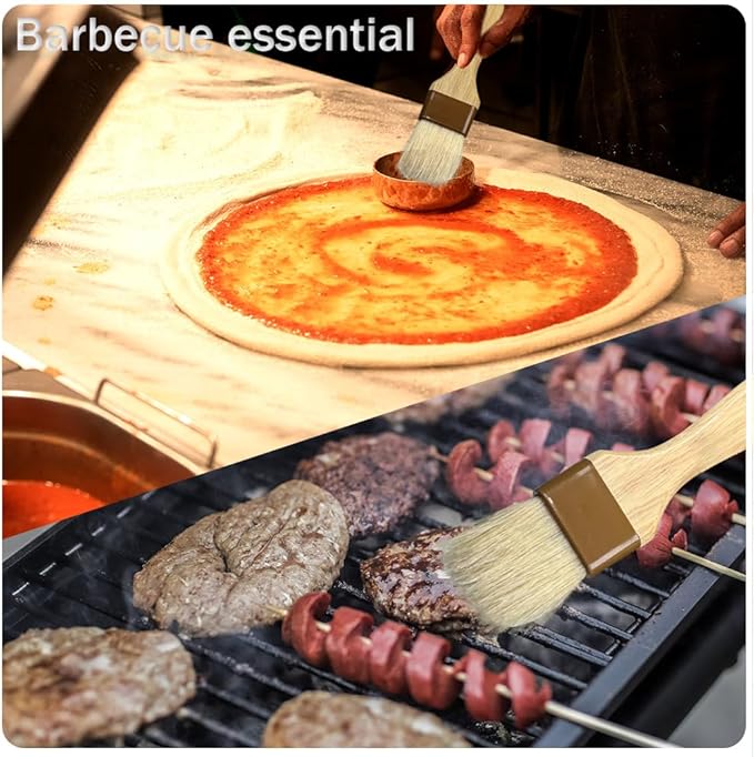 4 Pack Pastry Brush-Basting Brush Pastry Brushes for Baking, Silicone Basting Brush, Basting Oil Brush with Boar Bristles and Beech Hardwood Handles for Kitchen, Grilling and Spreading Oil, BBQ Sauce