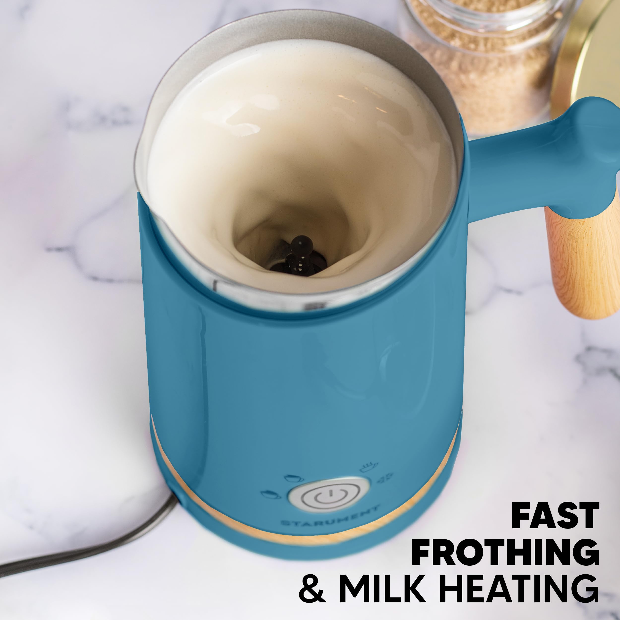 Starument Electric Milk Frother - Automatic Milk Foamer & Heater for Coffee, Latte, Cappuccino, Other Creamy Drinks - 4 Settings for Cold Foam, Airy Milk Foam, Dense Foam & Warm Milk - Easy to Use