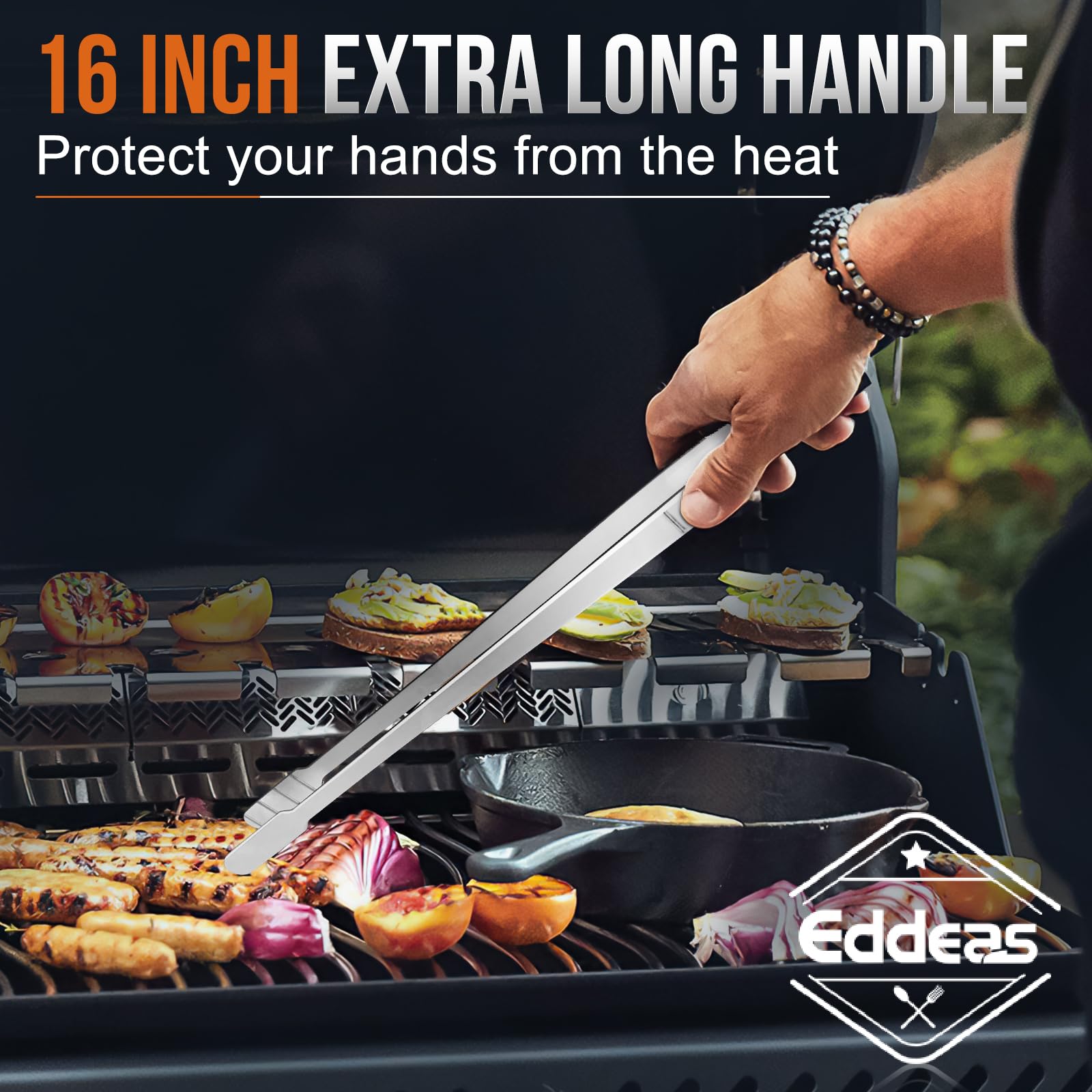 Eddeas 16 Inch long Kitchen Tweezers - 2 Pack large Tweezer Tongs for Cooking, Heavy Duty Stainless Steel Heat Resistant 600°F Food tweezers, Dishwasher safe