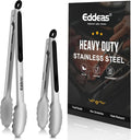 Eddeas Kitchen Tongs - 9" and 12" Tongs for cooking, Heat Resistant 600 Degrees Stainless Steel Metal Tong and Non-Slip Handle - Perfect for Cooking, Salad and BBQ, Set of 2