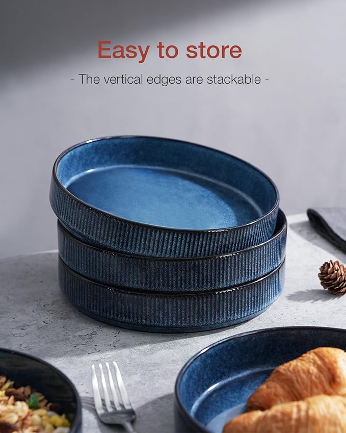 famiware Star 8.25" Pasta Bowls Set of 6, Bowl Plates, Nebulas Blue