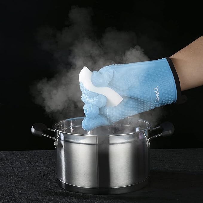 Silicone Oven Mitts Gloves - Heat Resistant, Non-Slip for BBQ, Grilling