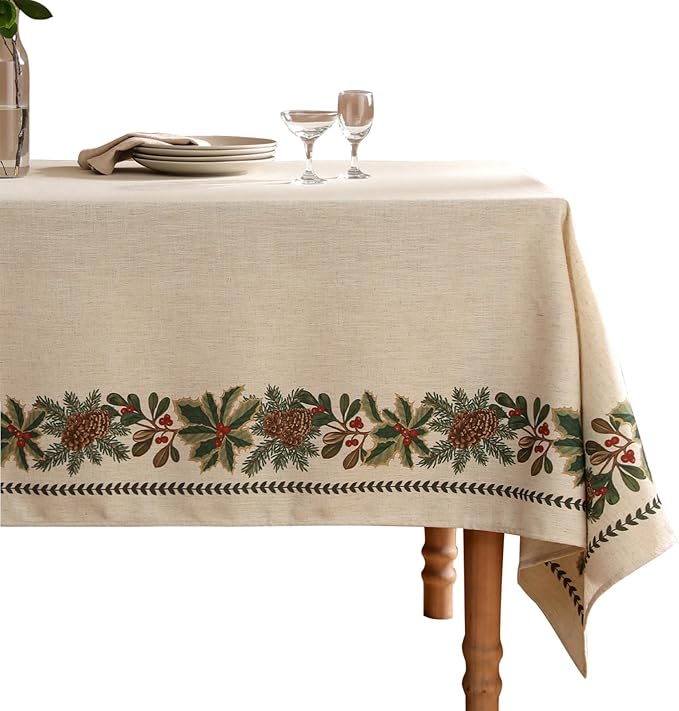 ISAENNE Designer Vintage Linen Rectangular Tablecloth,102"x63"-Carol G
