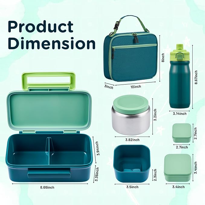 JXXM Bento Lunch Box for Kids With 8oz Thermo, Leakproof Bento Box with with 2 Compartments, Insulated Bottle, Lunch Bag