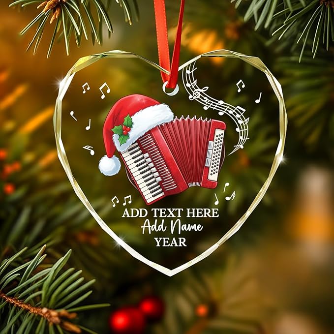 Personalized Text Name & Year Accordionist Glass Ornament, Accordion Instrument Christmas Tree Ornaments, Custom Accordion Player Christmas Ornament 2026, Xmas Decor Gifts for Music Lovers