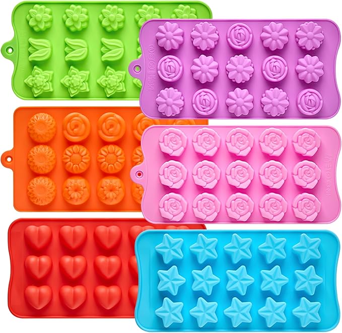 Flower Silicone Molds for Chocolate, 6 Pcs, 15-Cavity