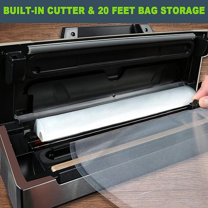 Potane Precision Vacuum Machine,Pro Food Sealer with Built-in Cutter and Bag Storage(Up to 20 Feet Length), Both Auto Manual Options,2 Modes,Includes 2 Bag Rolls 11”x16’ and 8”x16’,Compact Design