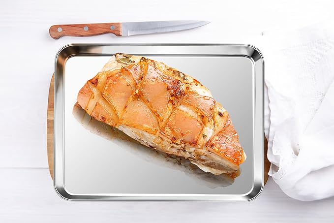 P&P CHEF Baking Sheet Pan, Stainless Steel Cookie Sheet, 9 Inch & 4 Pcs