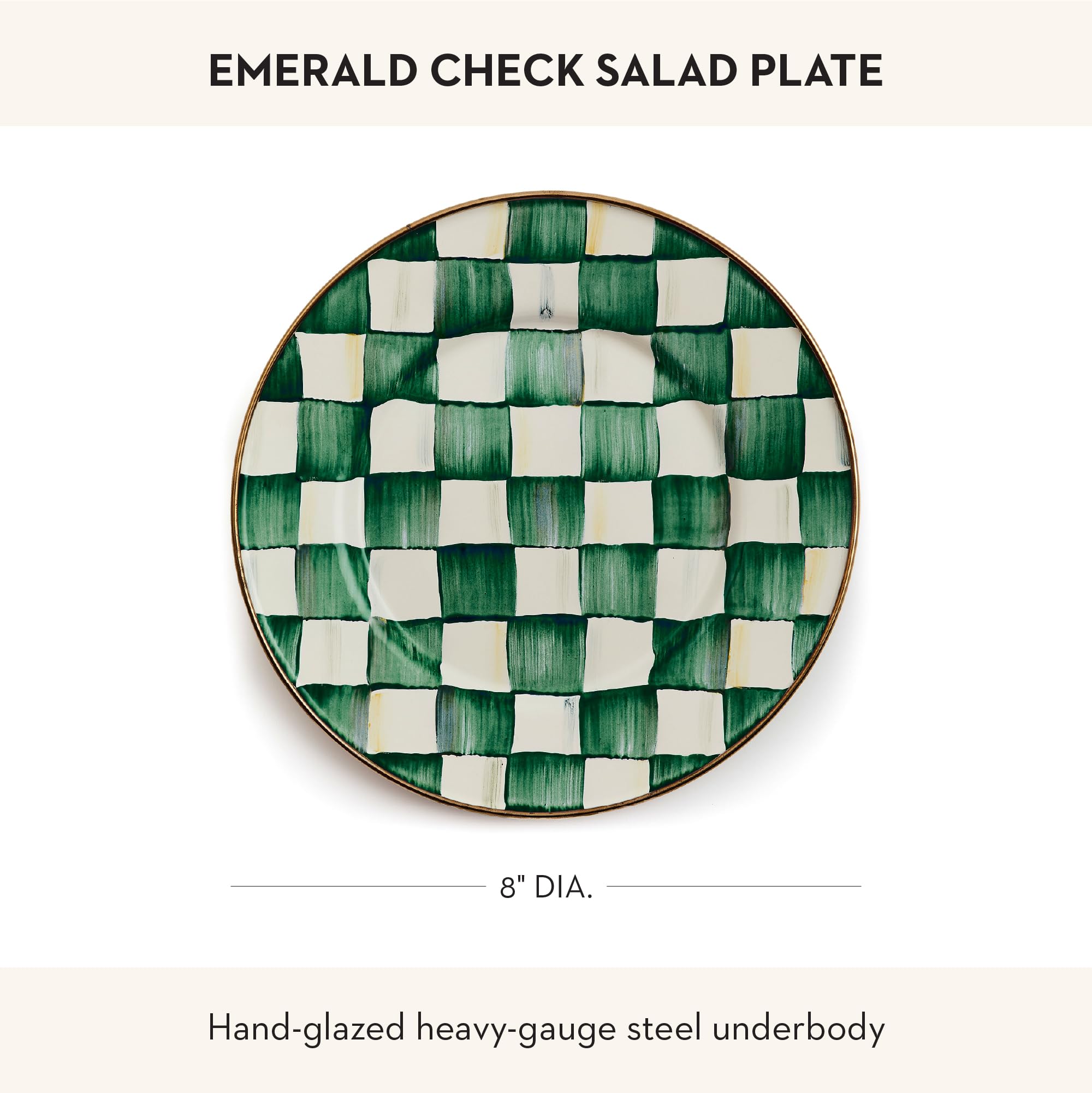 MACKENZIE-CHILDS Enamel Salad Plate, Green-and-White Emerald Check