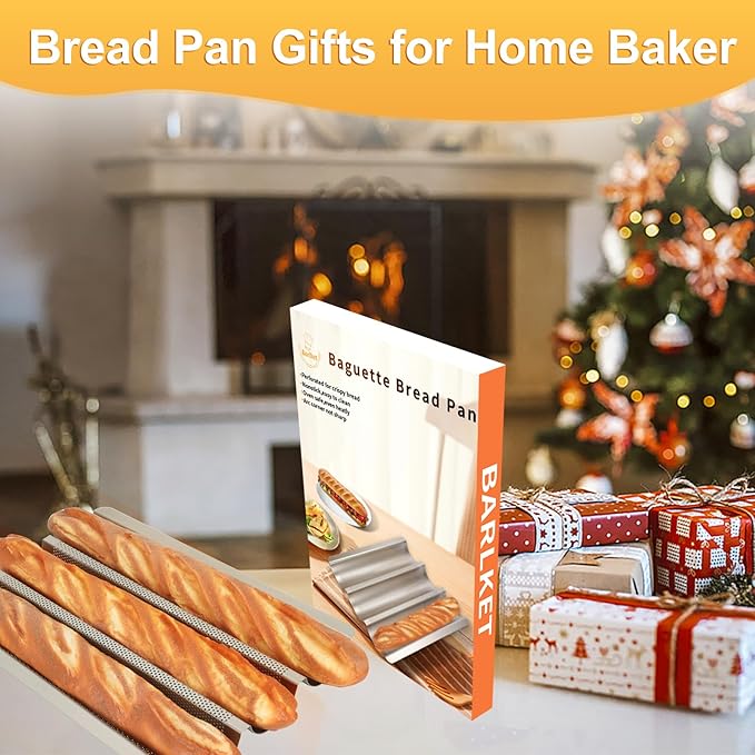Barlket Baguette Pan 2 Pack, Silver Baguette Tray Perforated for Home Baker