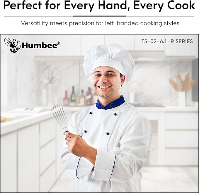 HUMBEE 6 Inches Fish Turner, Slotted Fish Spatula Dishwasher Safe NSF (Left Hand), Shovel Black