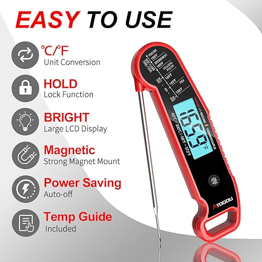 Atogou Professional Meat Thermometer Digital, <1 Sec Instant Read, Red