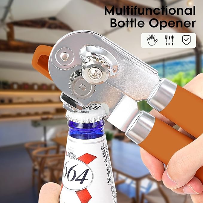 Beneno Heavy Duty Hand Can Opener Manual with Magnet Lid Remover, Orange