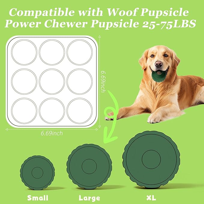 9Cavities Silicone Dog Treat Mold for Woof Pupsicle & Power Chewer Pupsicle, Frozen Dog Treat Molds for Making Refill Treats 25-75lbs (Large)