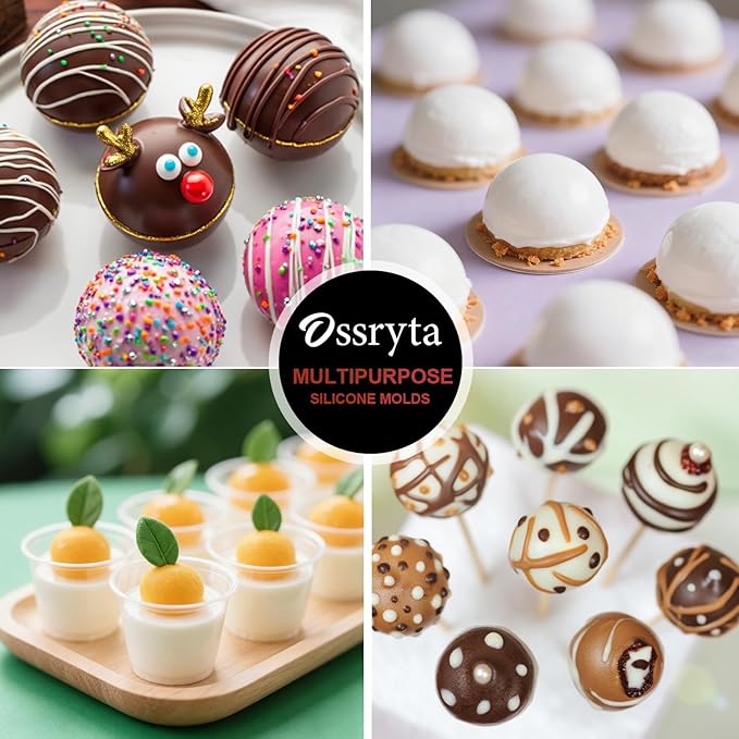 Ossryta 6-Cavity Medium Semi-Sphere Silicone Molds - Hot Chocolate Bomb Molds for Baking, Dome Cakes, Candy, Jelly & Mousse - Reusable, Non-Stick Half Sphere Chocolate Mold Set (2 Pack)