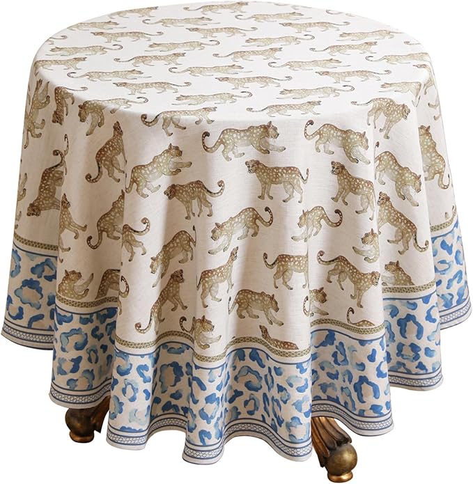 patdrea Vintage Leopard Print Linen Tablecloth,Round,Diameter 55"-from