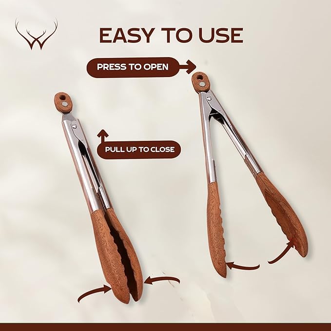 Teak Wooden Tongs for Cooking - Premium Kitchen Set and Kitchen Utensils Tool, Heat-Resistant and Durable, Ideal Tongs for Cooking, Grilling, and Serving