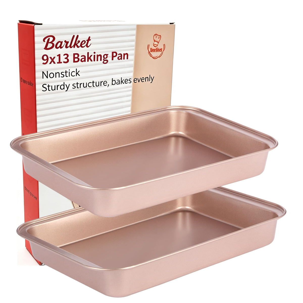 Barlket 9x13 Baking Pan & Dish, 13x9 Nonstick Rectangle Cake Pan, Rose Gold