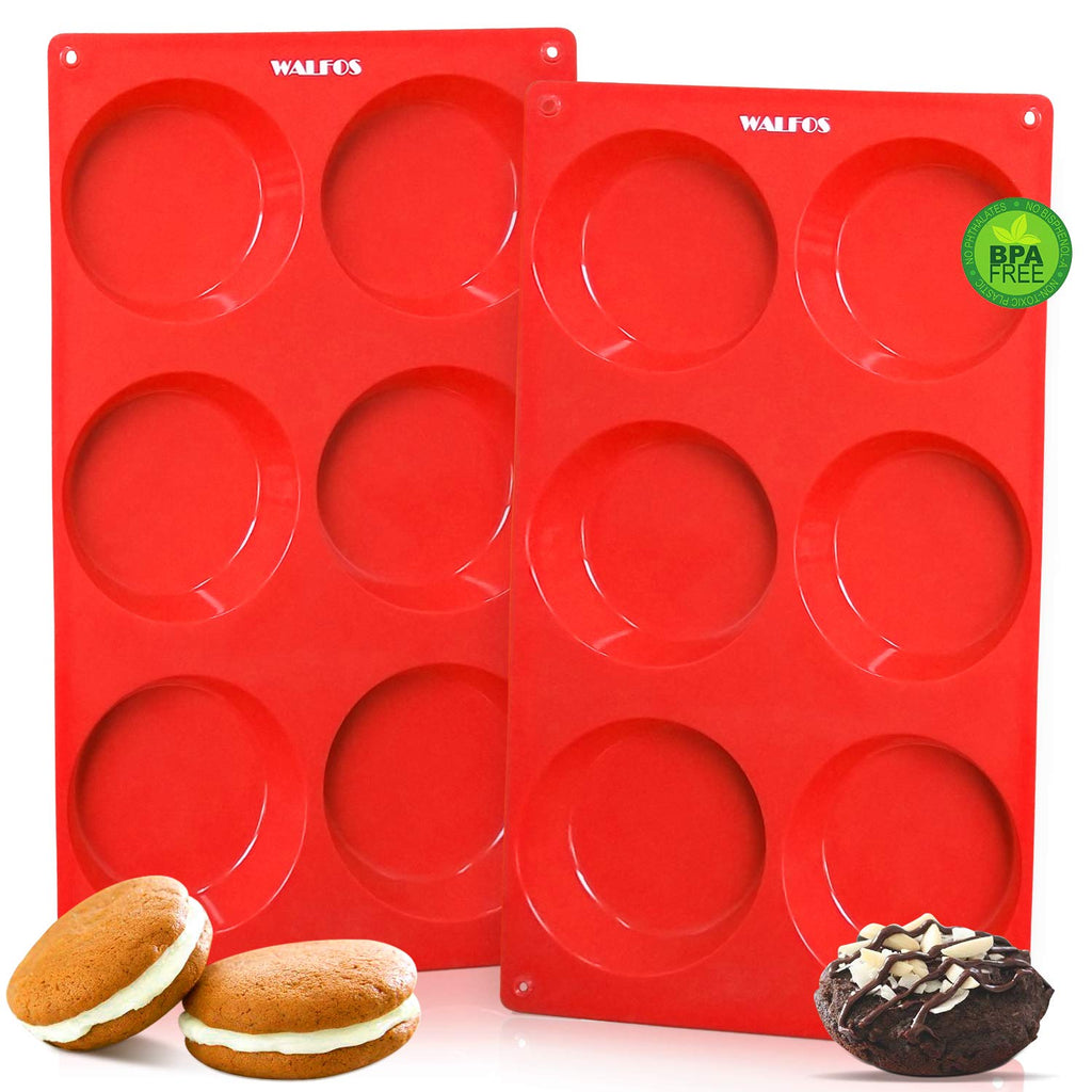 Walfos Silicone Whoopie Pie Baking Pans, 2 Pcs Non-Stick Muffin Top Pan. Food Grade and BPA Free Silicone, Great for Muffin, Eggs, Tarts and More, Dishwasher Safe