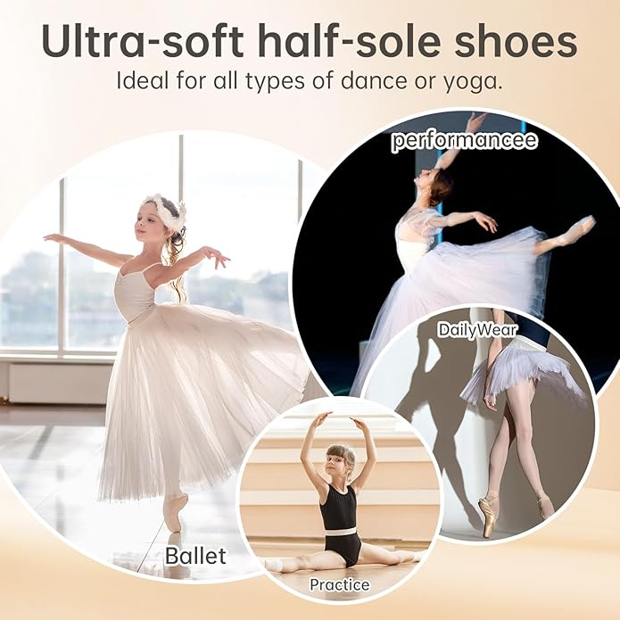 Caplancy Half Soles Dance Shoes for Women Girls Men Lyrical Pirouette Ballet Canvas Shoes Turners Dance Shoes for Contemporary (Girls/Boys) Toast XS
