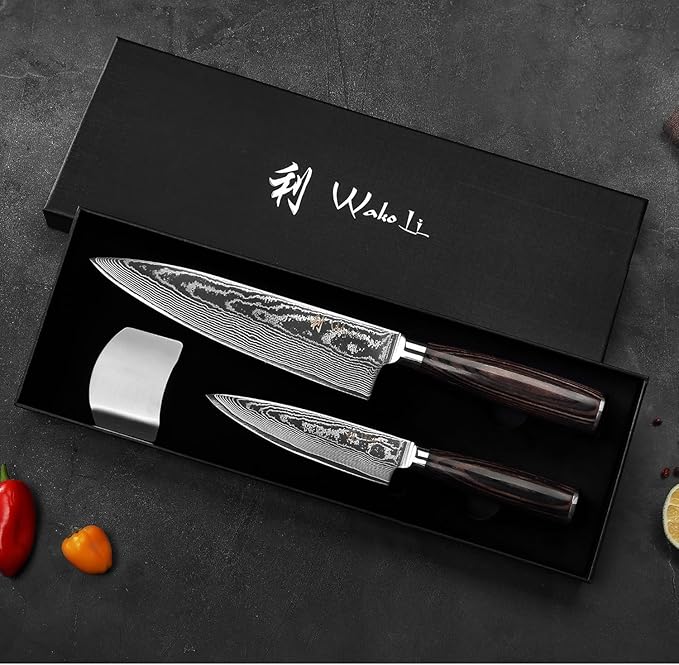 Wakoli EDIB Essentials 2-Piece Damascus Chef Knife Set, VG10 Core, Gift Box