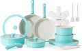 SENSARTE 24 Piece Ceramic Detachable Handle Pots and Pans Set Turquoise