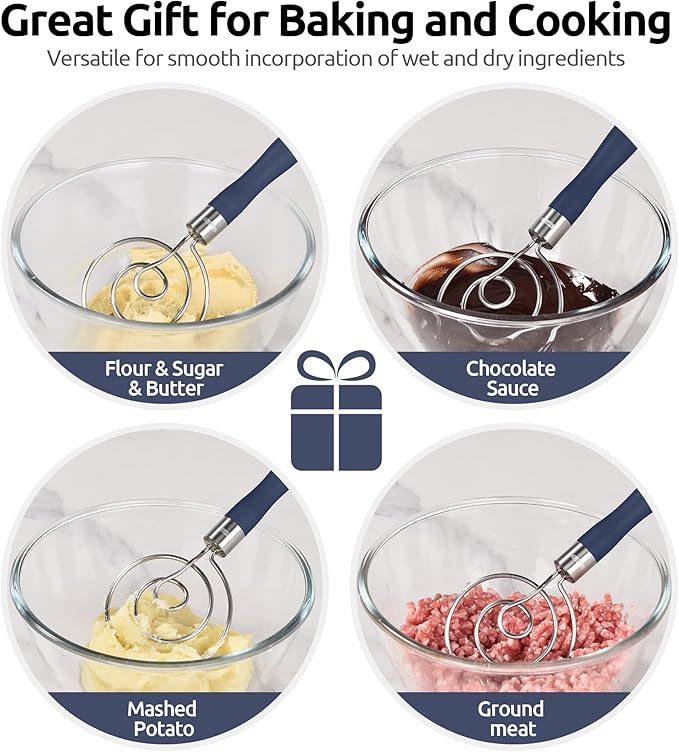 U-Taste Danish Dough Whisk 18/8 Stainless Steel Mixer Tool, Midnight Blue