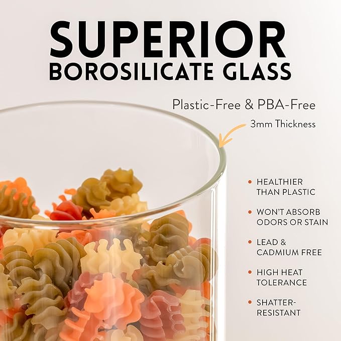 THE HAZEL PANTRY Glass Canisters with Airtight Lids Set of 6 (17.5 oz) - Borosilicate Glass Jars for Overnight Oats, Meal Prep & Pantry Storage, Stackable, BPA-Free, Dishwasher Safe Kitchen Containers