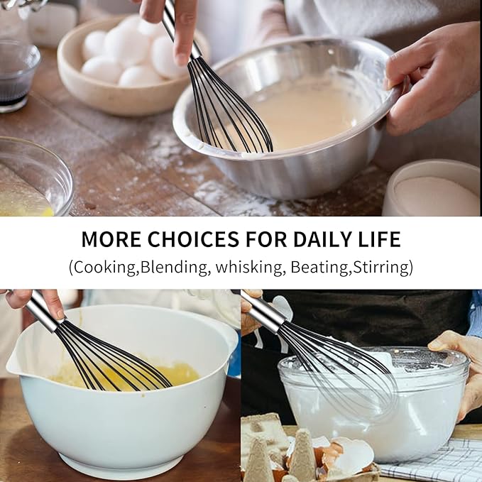 TEEVEA Silicone Whisk Set, Stainless Steel Handle, Heat Resistant Nonstick