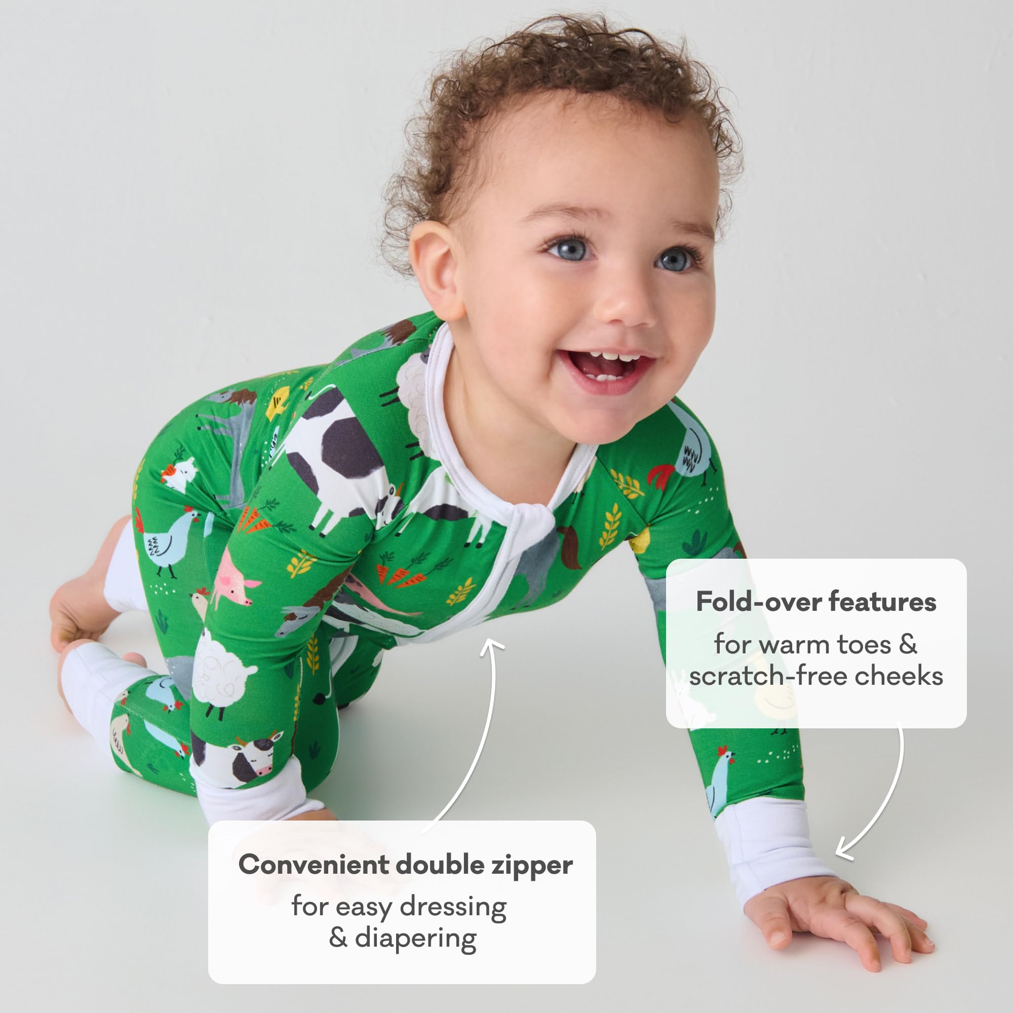 Little Sleepies Baby Pajamas, Green Farm Animals, 2T
