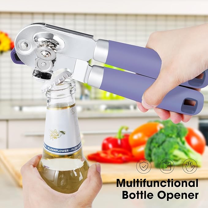 Beneno Heavy Duty Hand Can Opener Manual with Magnet Lid Remover, Purple