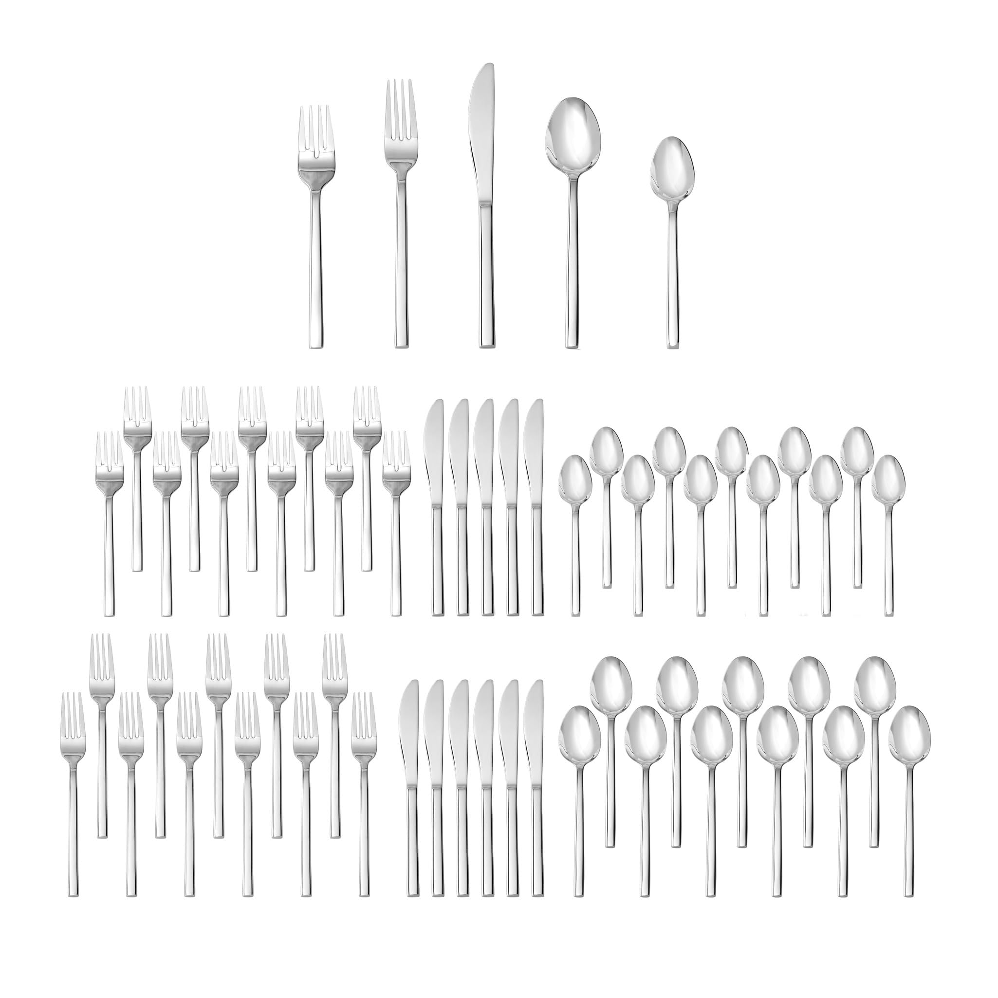 Fortessa Arezzo 18/10 Stainless Steel Flatware, 60 Piece Place Setting (Service for 12), Silver