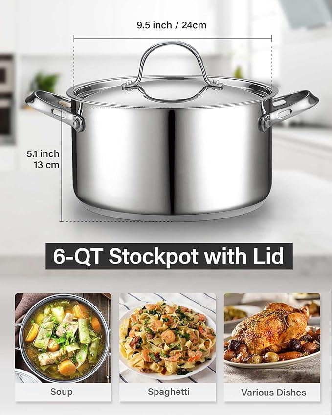 Cooks Standard Stainless Steel Stock Pot - Induction Deep Cookware