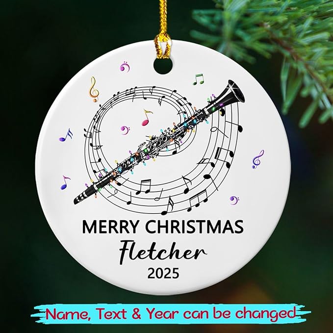 Awesome Clarinet Musical Ceramic Ornament, Custom Text Year Name Clarinetist Xmas Tree Ornaments Gift for Women Men Clarinet Instrument Player, Personalized Clarinets Ceramic Christmas Ornament 2026