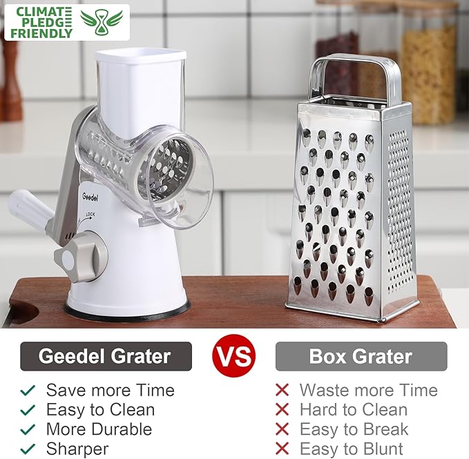 Geedel Rotary Cheese Grater Hand Crank, Cheese Shredder Vegetable Slicer