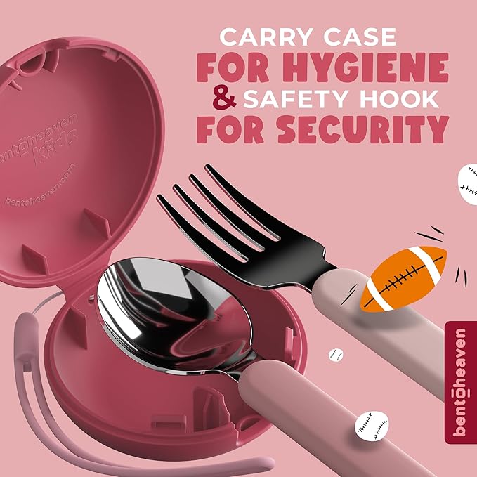 Bentoheaven Kids Utensils Set with Case, Reusable Fork & Spoon, Cats