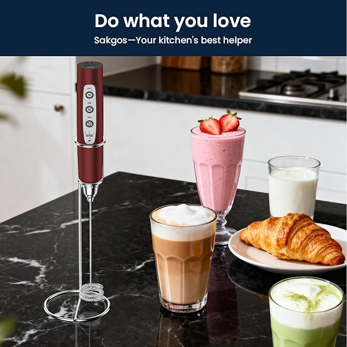 Milk Frother Wand Rechargeable Handheld Electric Whisk 3 Speed Adjustable