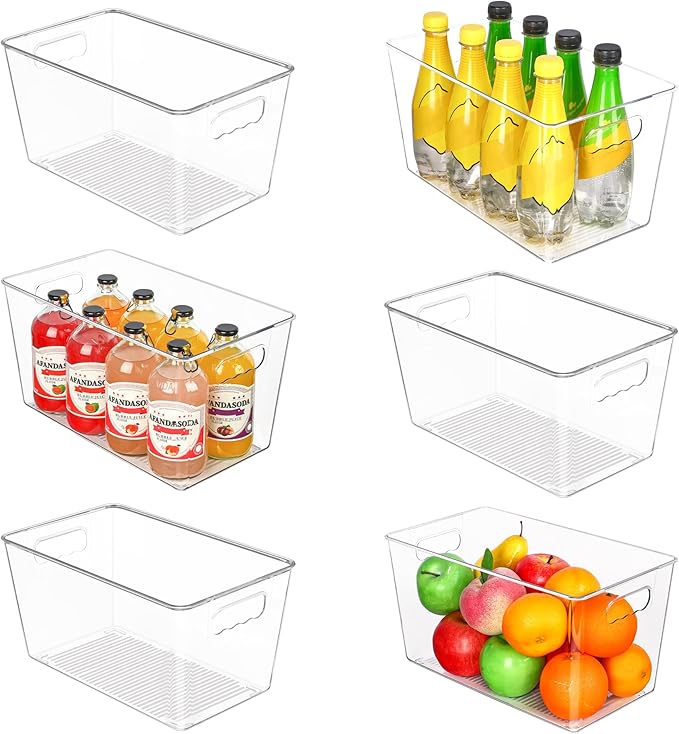 Vtopmart 6 Pack Clear Storage Bins, Pantry Storage Bins with Handle, XL