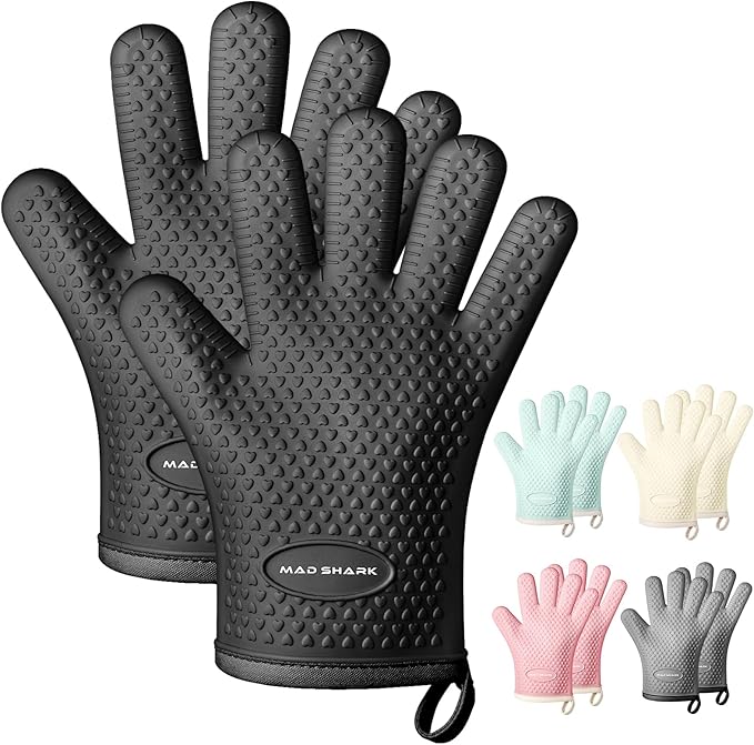 MAD SHARK Silicone Oven Mitts with Fingers Heat Resistant 450°F in Kitchen