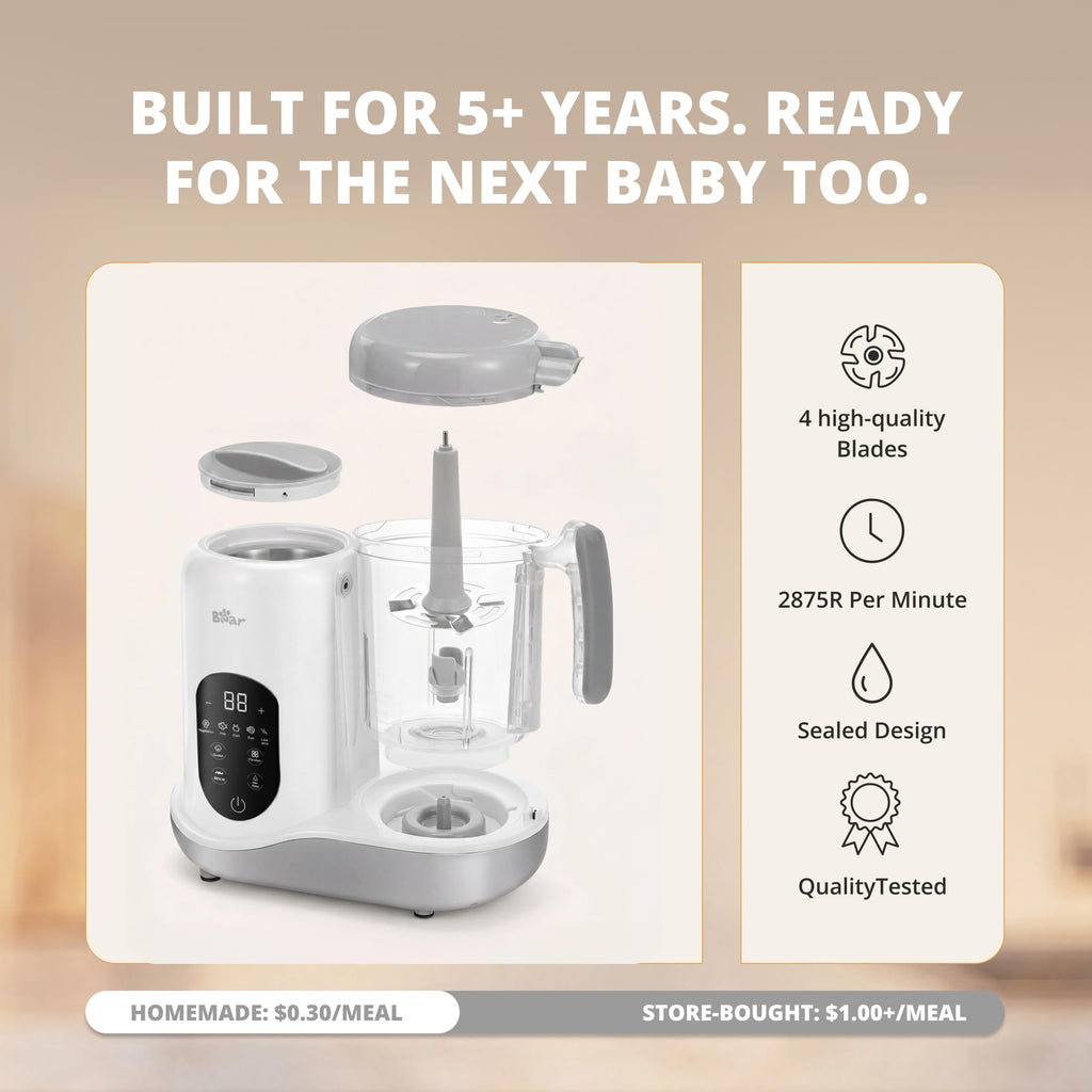 BEAR 2024 Baby Food Maker, One-Step & Easy to Use, Smart Touchscreen, White