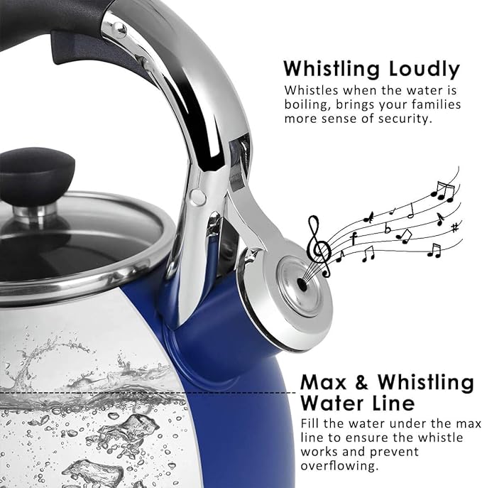 Rorence Whistling Tea Kettle for Stove Top, 2.6QT Stainless Steel Tea Pot