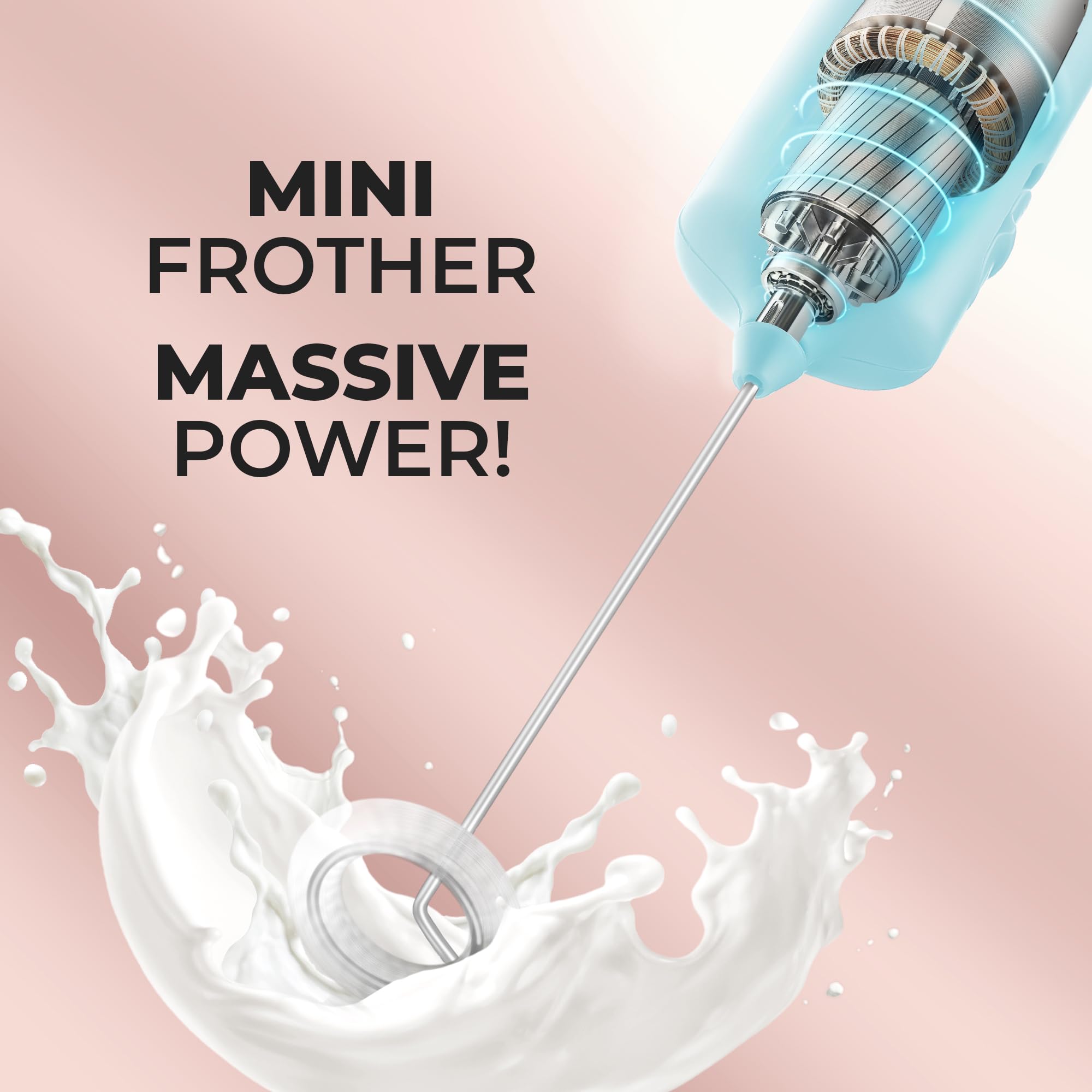 Mini & Mighty Milk Frother Wand – Powerful Handheld Coffee Frother, Battery Operated Drink Mixer – Compact Pocket Size – Detachable Whisk for Latte, Cappuccino, Matcha, Hot Chocolate