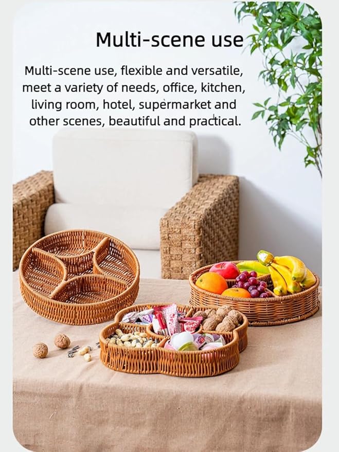 PSYCONES hand-woven round rattan basket storage basket storage box ornaments decorative basket multifunctional picnic food bread basket fruit gift basket key basket. (Chinese plum)