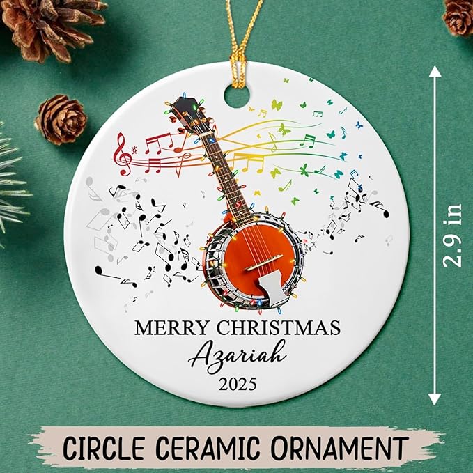 Personalized Banjo Musical Ceramic Ornament Gift for Banjo Player Daughter Son Dad Mom Friends, Customized Text Year Name Banjoist Christmas Ornament 2026, Unique Banjos Instrument Ceramic Ornaments