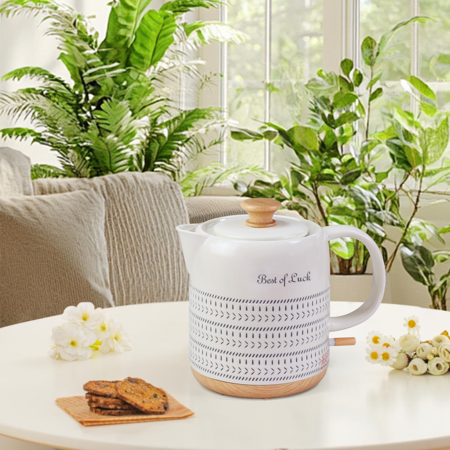 LONGSEED Ceramic Electric Kettle 1 Quarts, Hot Water Boiler Electric Kettles, Tea Pot with LED Light, Boil Dry Protection, Short Spout 1000W Fast Boil, Automatic Shut-off