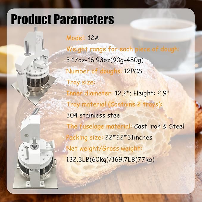 IntXanth 12PCS Table Top Manual Dough Divider 3.17oz-16.93oz Each Piece Hydraulic Hand Dough Cutter Bakery 304 Stainless Steel Tray