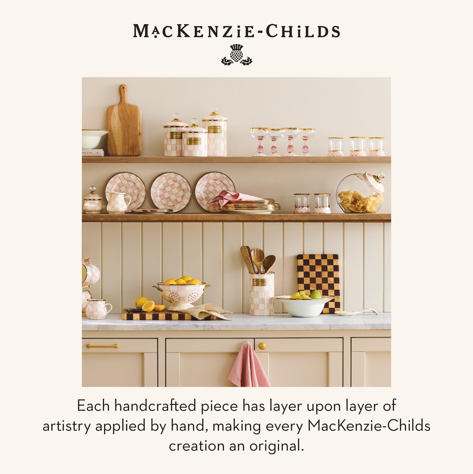 MACKENZIE-CHILDS Enamel Salad Serving Set, Pink-and-White Rosy Check