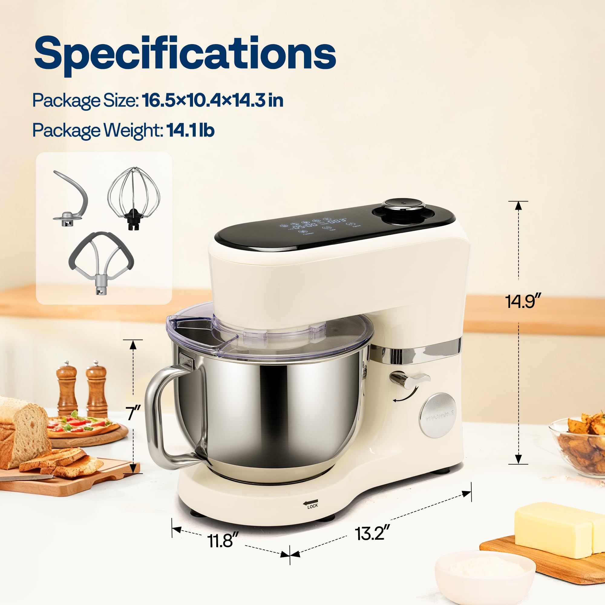 VIVOHOME Stand Mixer with Dough Proofing, 6-Quart Tilt-Head Mixer, White