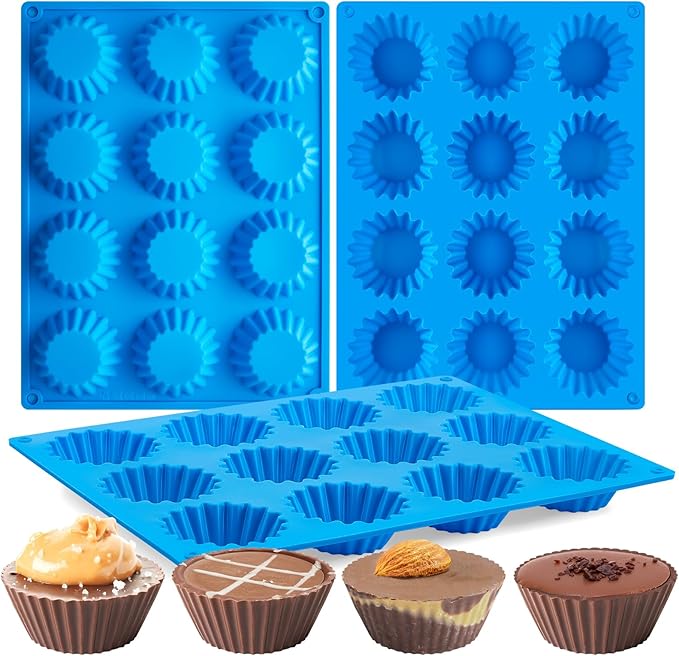 CLUEWR Peanut Butter Cup Silicone Molds, 3 PCS, 12 Cavity